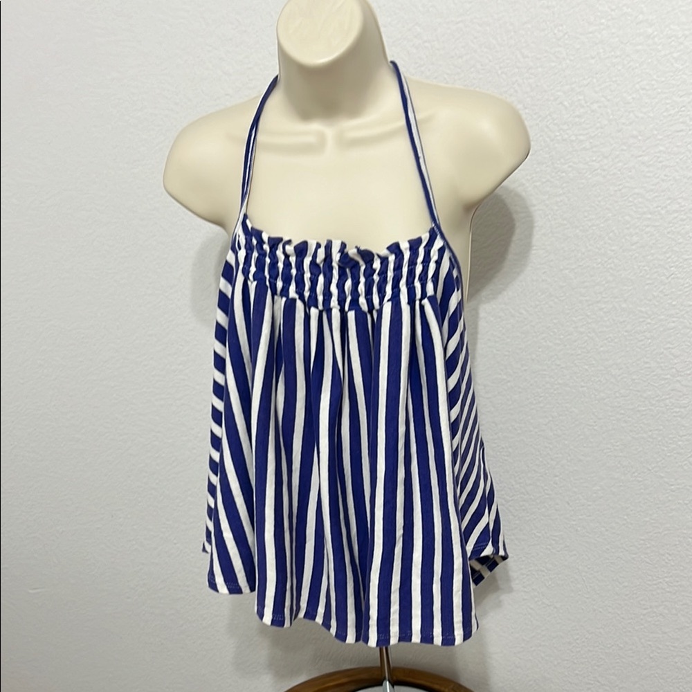 We The Free Blue and White Striped Halter Top